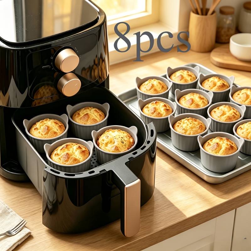 TEMU 8 moules à multifonctionnels pour friteuse à air, en silicone, 8pcs, moules à crème , moules ronds antiadhésifs pour et tartes, réutilisables,