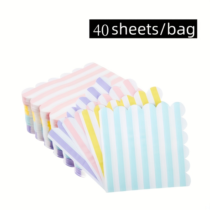 E-shop 20/40 Blatt (1 Packung) Vierfarbig gestreifte Servietten mit kreativem Muschelrand-Druck – Doppellagiges hochwertiges Papier, für Geburtstag,