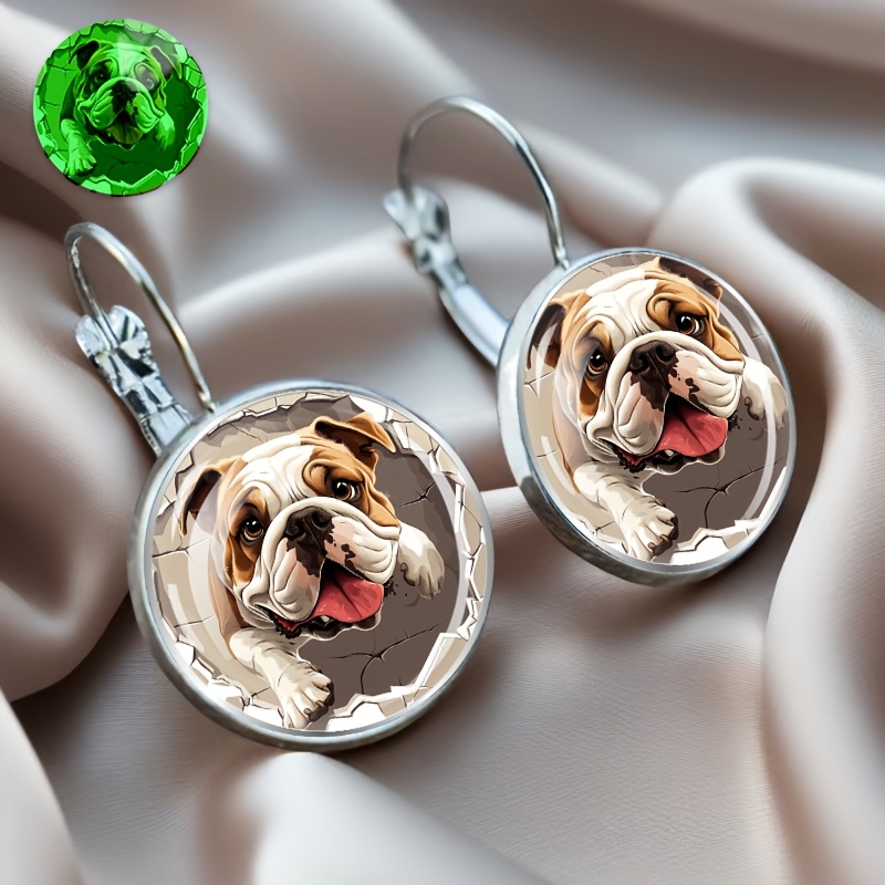 TEMU Stylish Fluorescent Bulldog Earrings - -the-dark, Alloy & Glass Inlay, Women's Fashion, Accessory, Celebration Gift, Novelty Earring