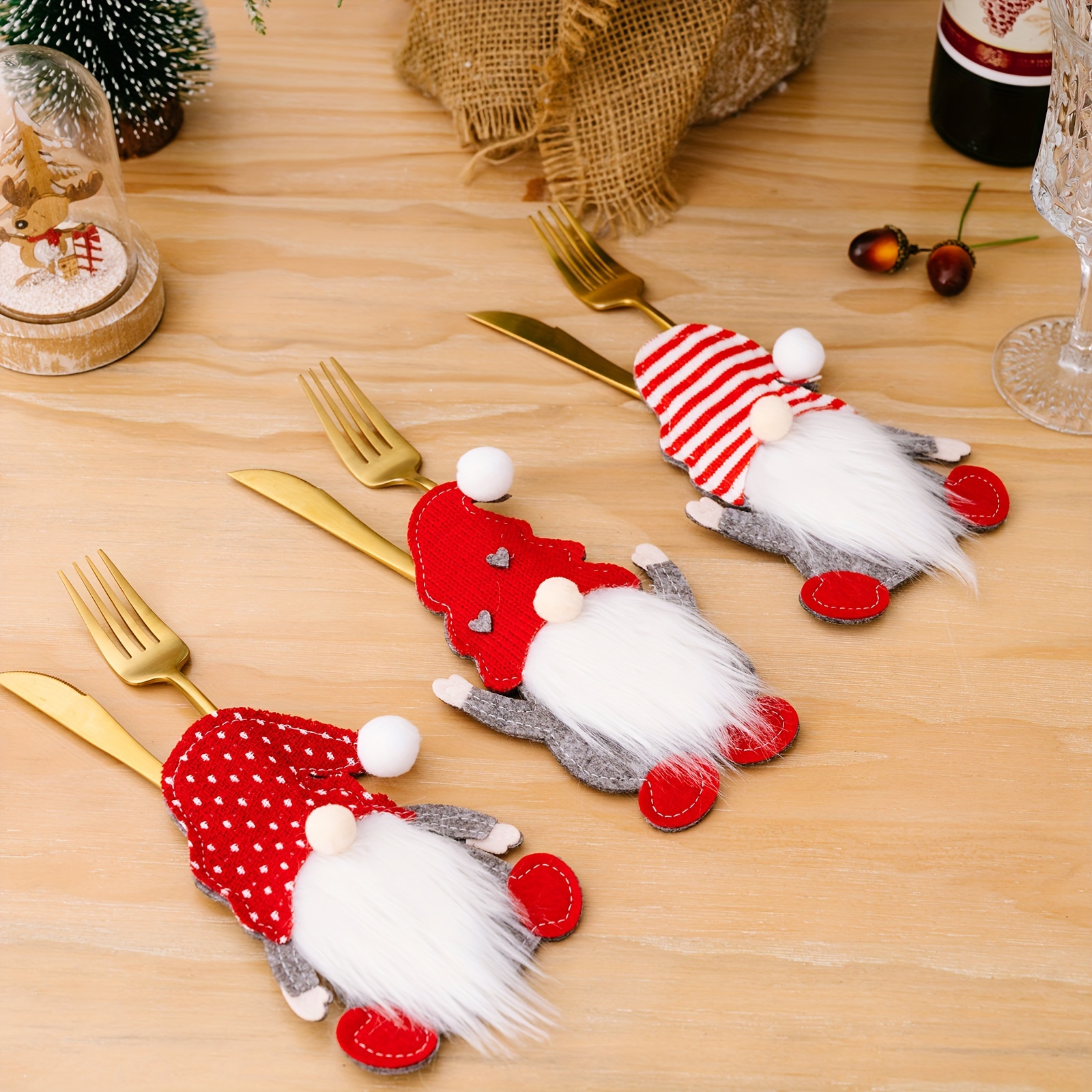 

Christmas Gnome Cutlery Holders - 3/6pcs Set, Festive Table Decor For Holiday Dining & Parties Table Decorations For Party Thanksgiving Decorations For Home