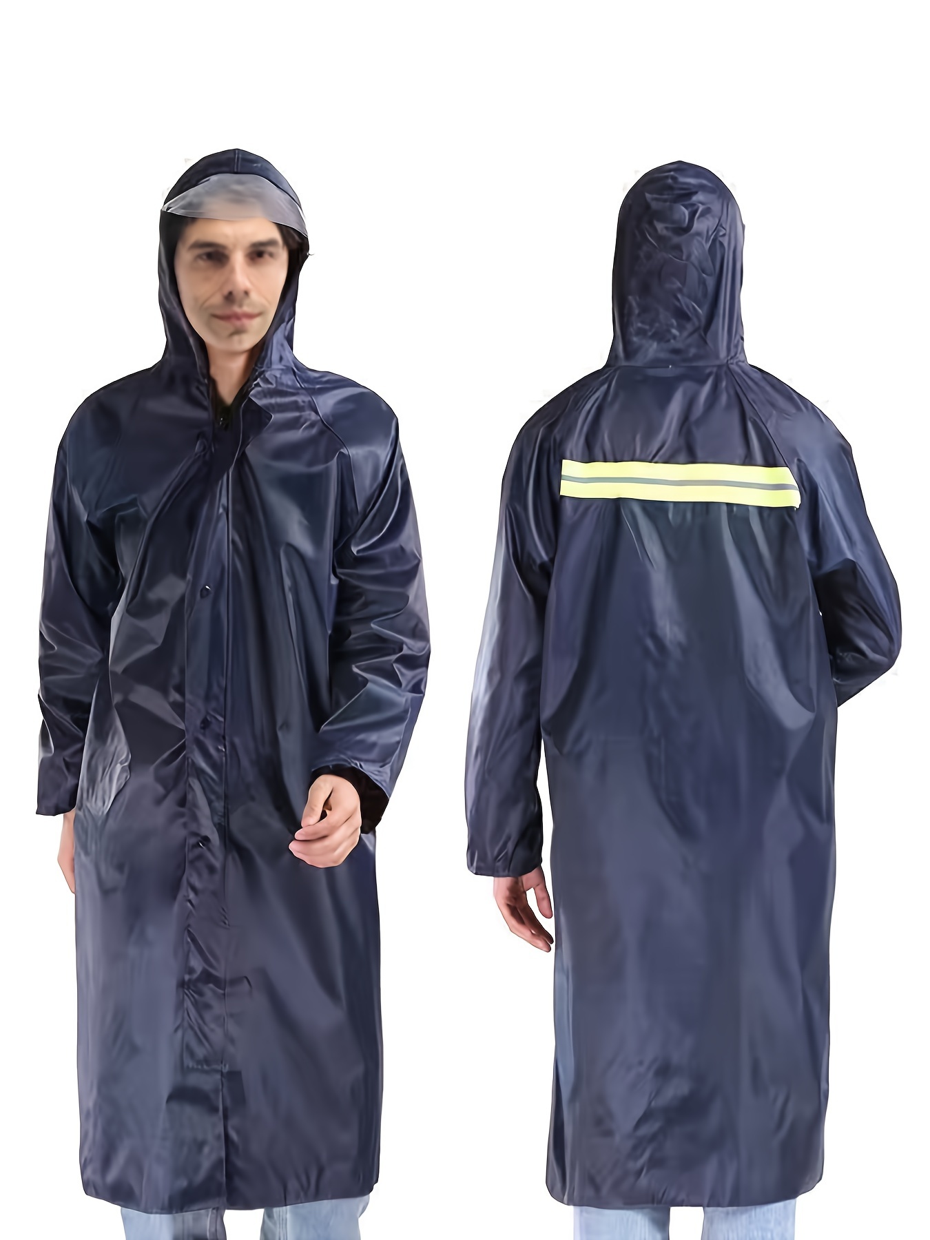 Solid Long length Men's Hooded Raincoat Reflective Striped - Temu