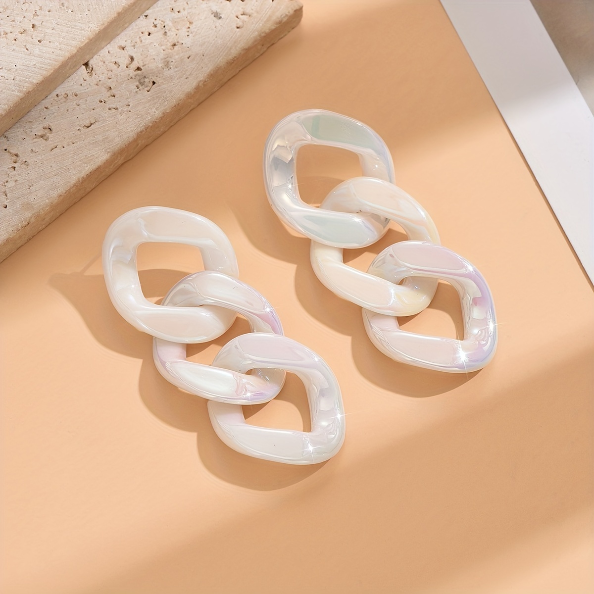2pcs Acrylic Fashionable Trendy Influencer-style Minimalist Chain Earrings For Women, Suitable For Daily Wear And Parties