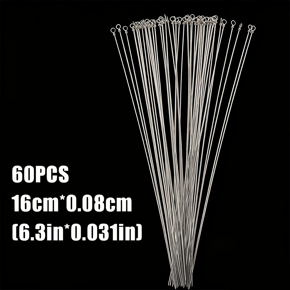 TEMU 60pcs Tiges de fil pour leurres de pêche, de fil Spinnerbait en acier inoxydable pour leurres rotatifs, , Matériel de pêche au bar
