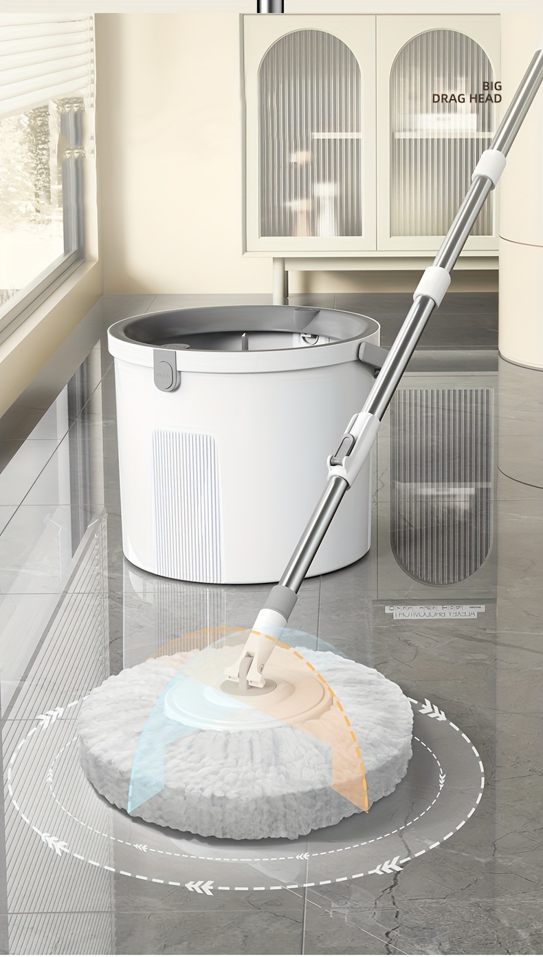 2 in 1 spin mop and bucket set with self washing and drying mechanism hands free easy wringing system for home cleaning ideal for hardwood laminate tile floors   plastic suitable for living room bedroom bathroom kitchen no electricity needed details 16