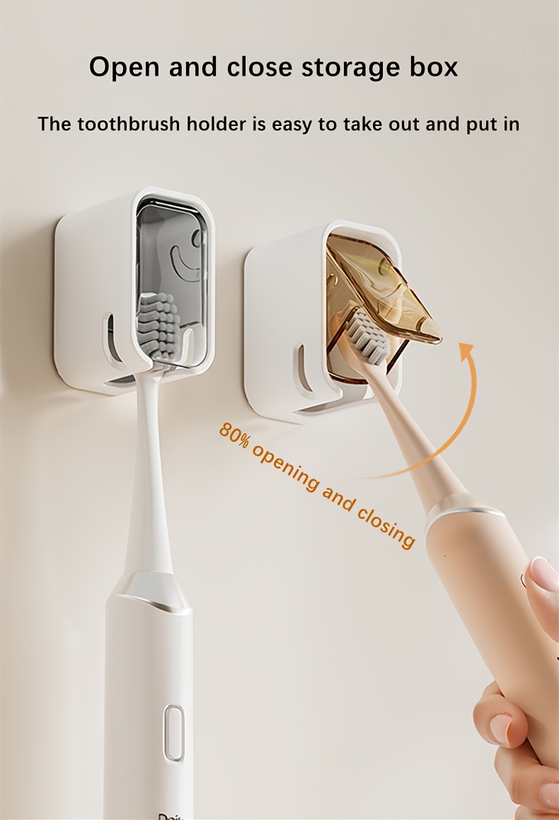 wall mounted toothbrush holder no drill installation mini storage box for electric and manual toothbrushes space saving bathroom accessory plastic material toothbrush storage modern bathroom decor durable plastic bathroom decor and accessories Product details 2