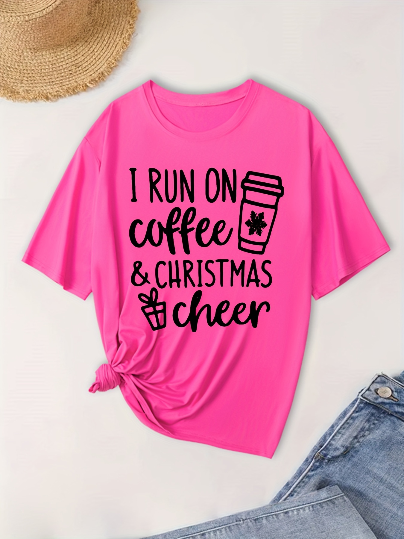 YUYUEYUE Vacay Mode Sunglasses Letter Print T-Shirt - Casual Short Sleeve Top For Women
