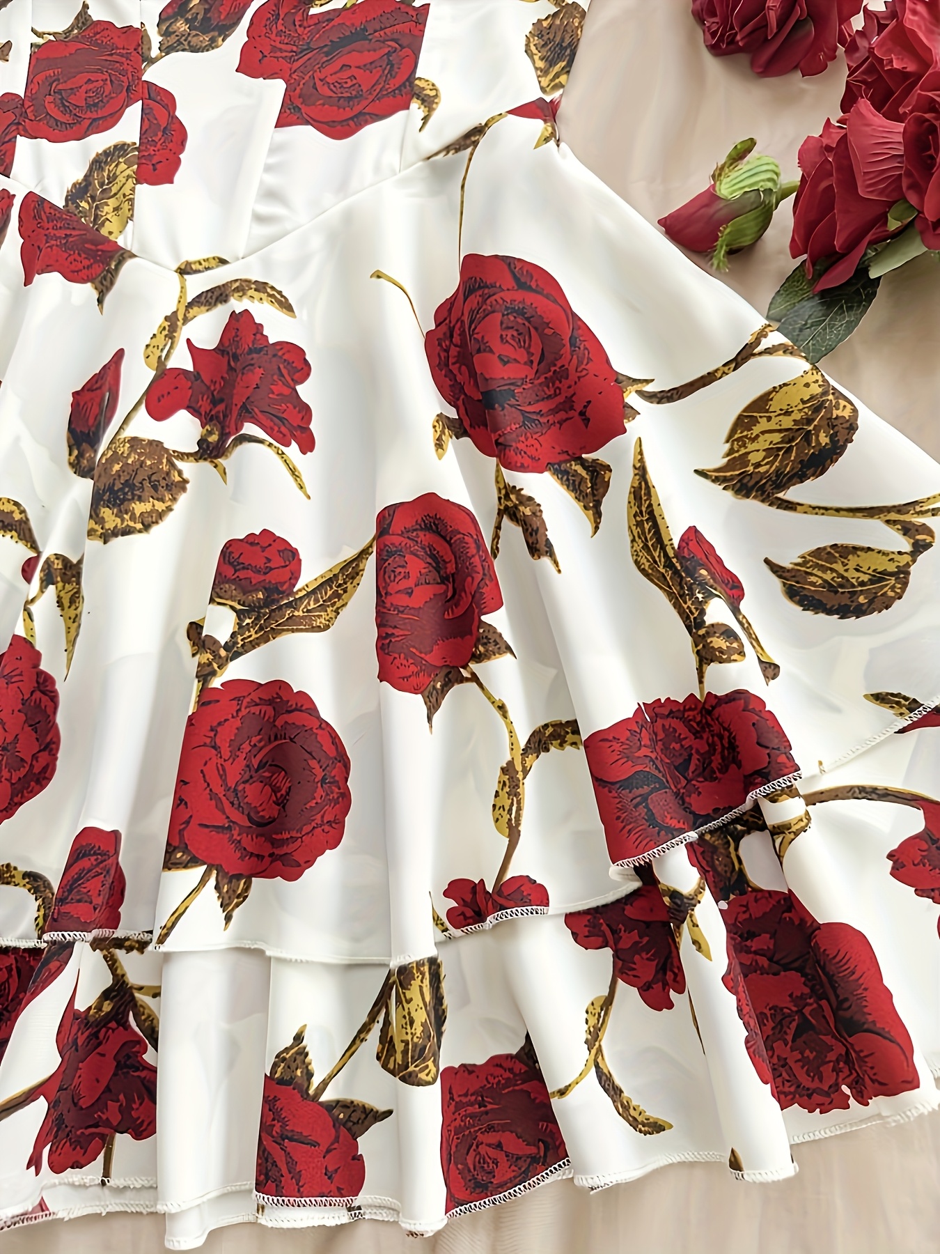 strapless open back dress Dolce & Gabbana Rose-Print Long-Sleeve Maxi Dress