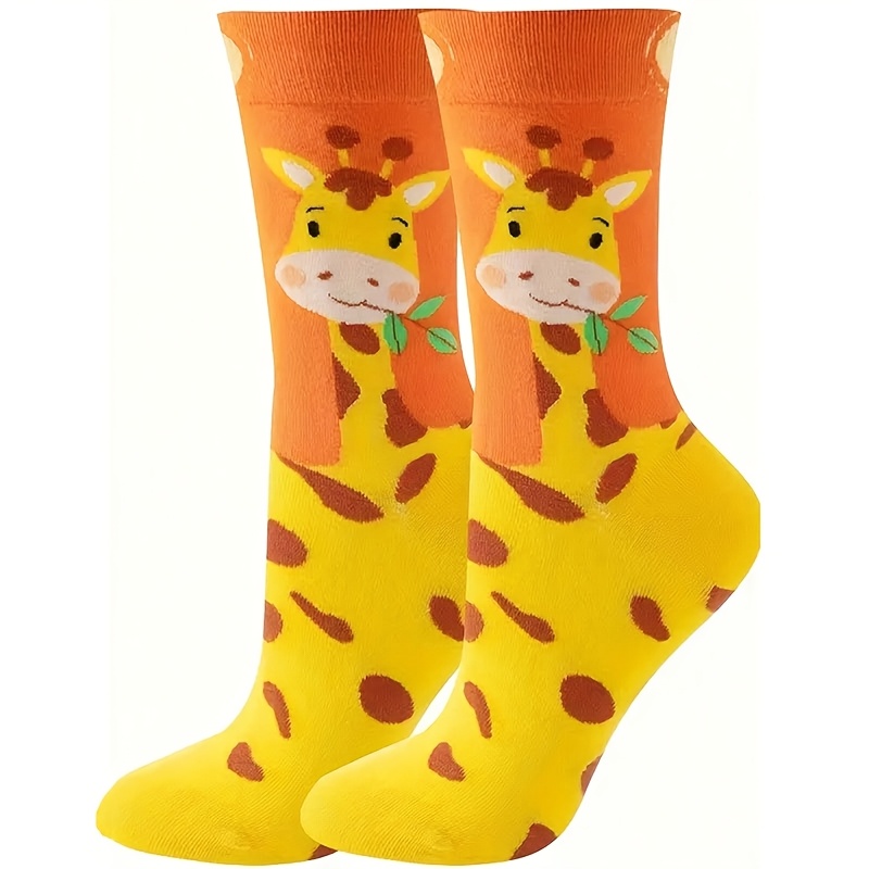 TEMU Lovely Giraffe Print Crew Socks Comfortable Breathable Mid-calf Socks Unisex Socks Gift Socks