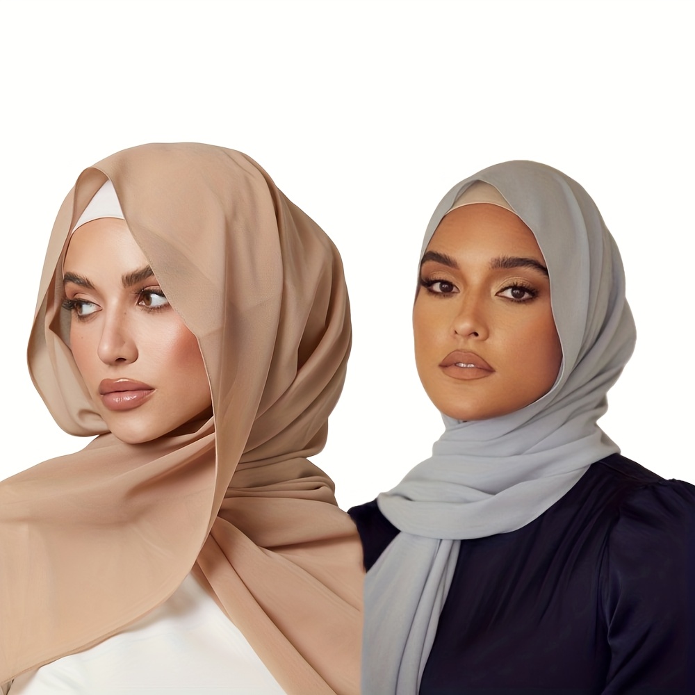 Muslim Plain Chiffon Hijab Scarf For Women – Soft Long Shawl Wrap, Everyday Wear, Unbranded