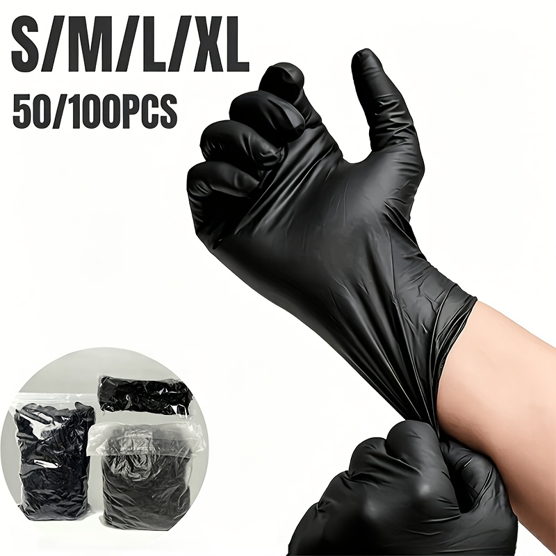 100 50pcs black disposable nitrile gloves latex powder free   tattooing   and salon cleaning disposable apparel
