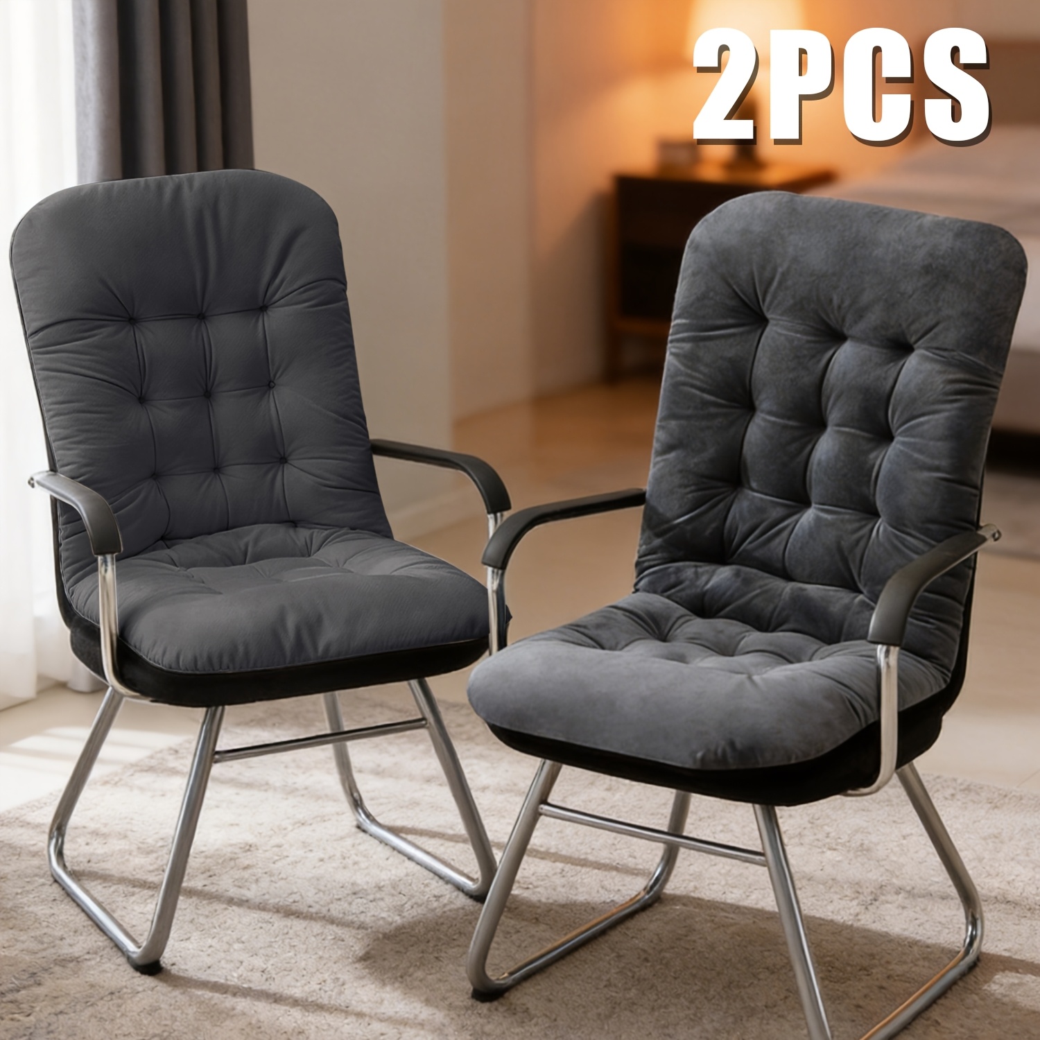 TEMU 2pcs Office Chair Seat And Back Cushion Set With Ties, Lumbar Support Dining Cushion, Non-slip Chair Pad For Home Office Living Room, Ideal Gift