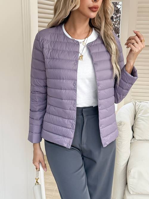 womens length lightweight lined long sleeve versatile layering round neck casual down jacket