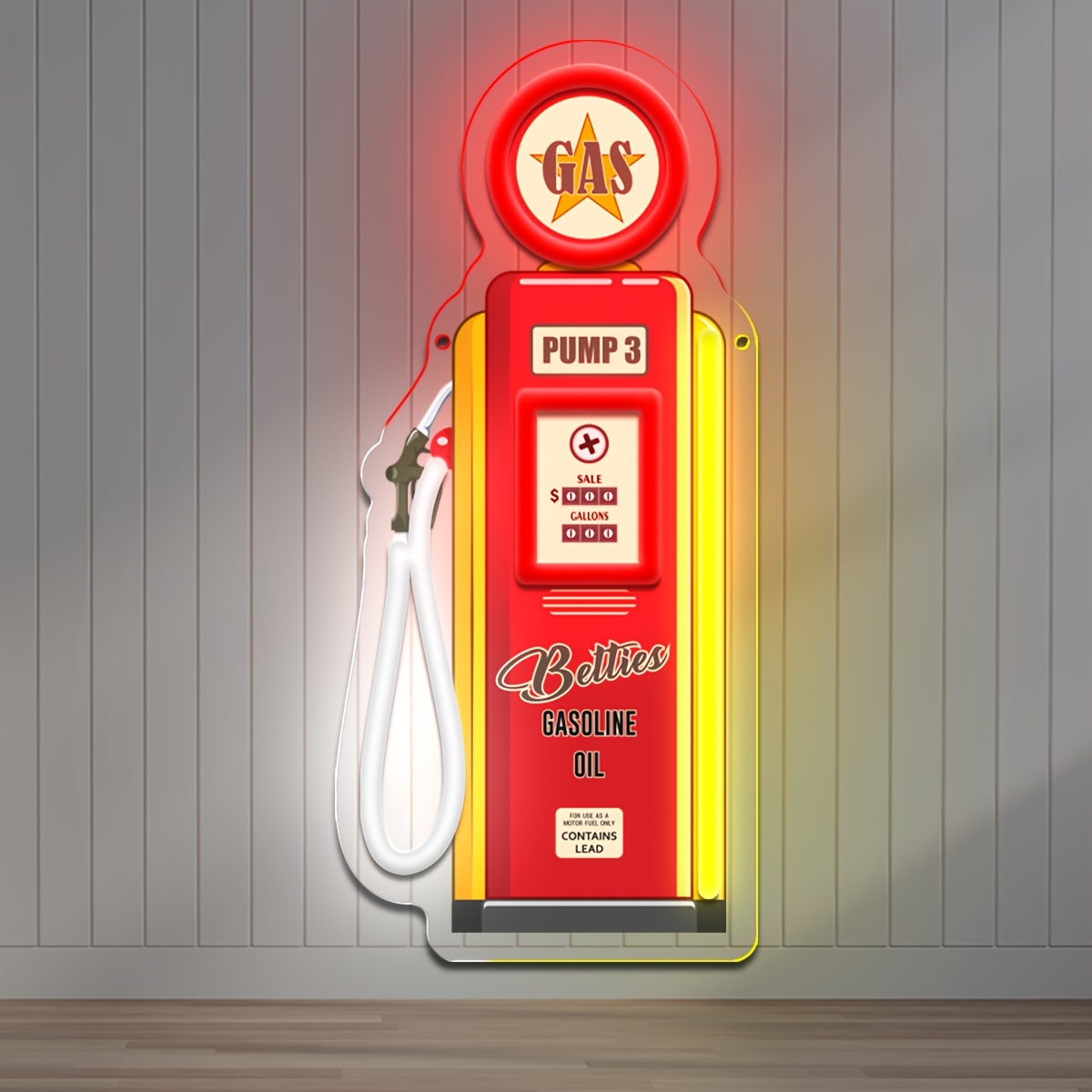 

-the-dark Neon Gas Tank Light With Uv Print - Usb Powered, Wall-mounted Decor For Home & Bar