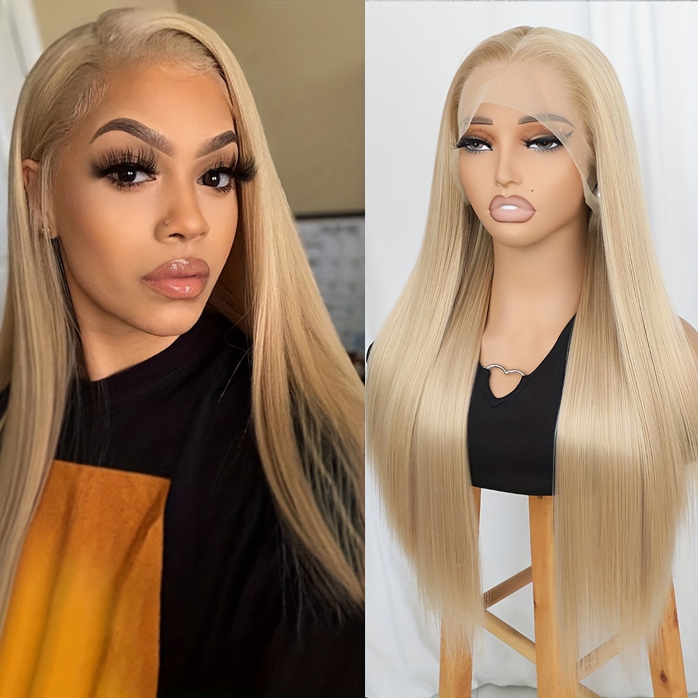 

Blonde Long Synthetic Lace Front Wig 13x4 Free Part Glueless Hd Transparent Frontal Lace Replacement Wigs For Fashion Women Girls Wear Pre Hairline Heat Resistant Fiber 26 Inches