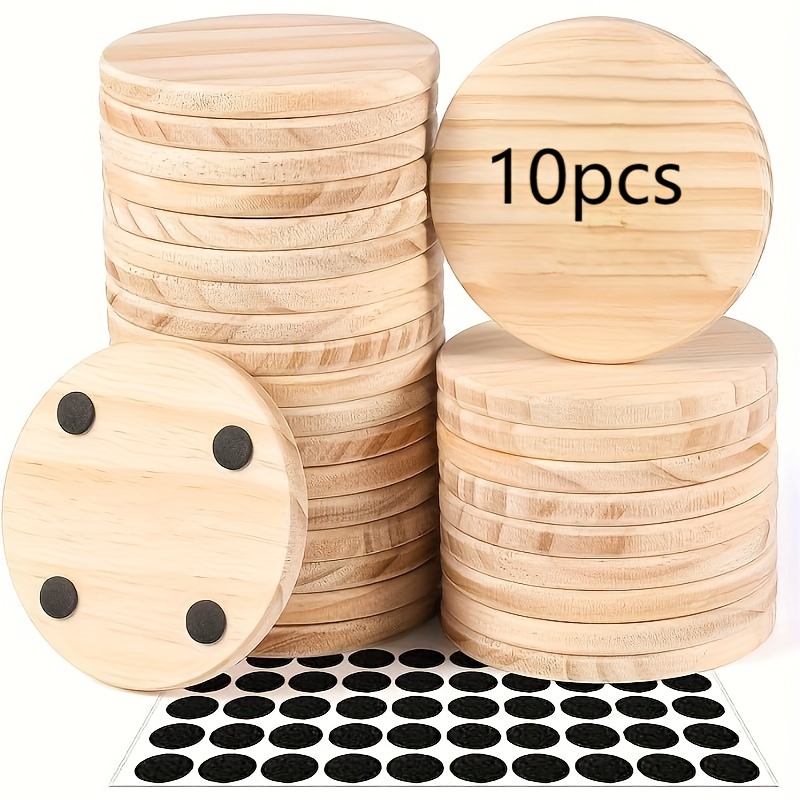 

10pcs 8cm/3.15inch Round Wooden Coasters With Non-slip Silicone Bottoms - Diy Crafts, Painting & Engraving - Decor Accessories