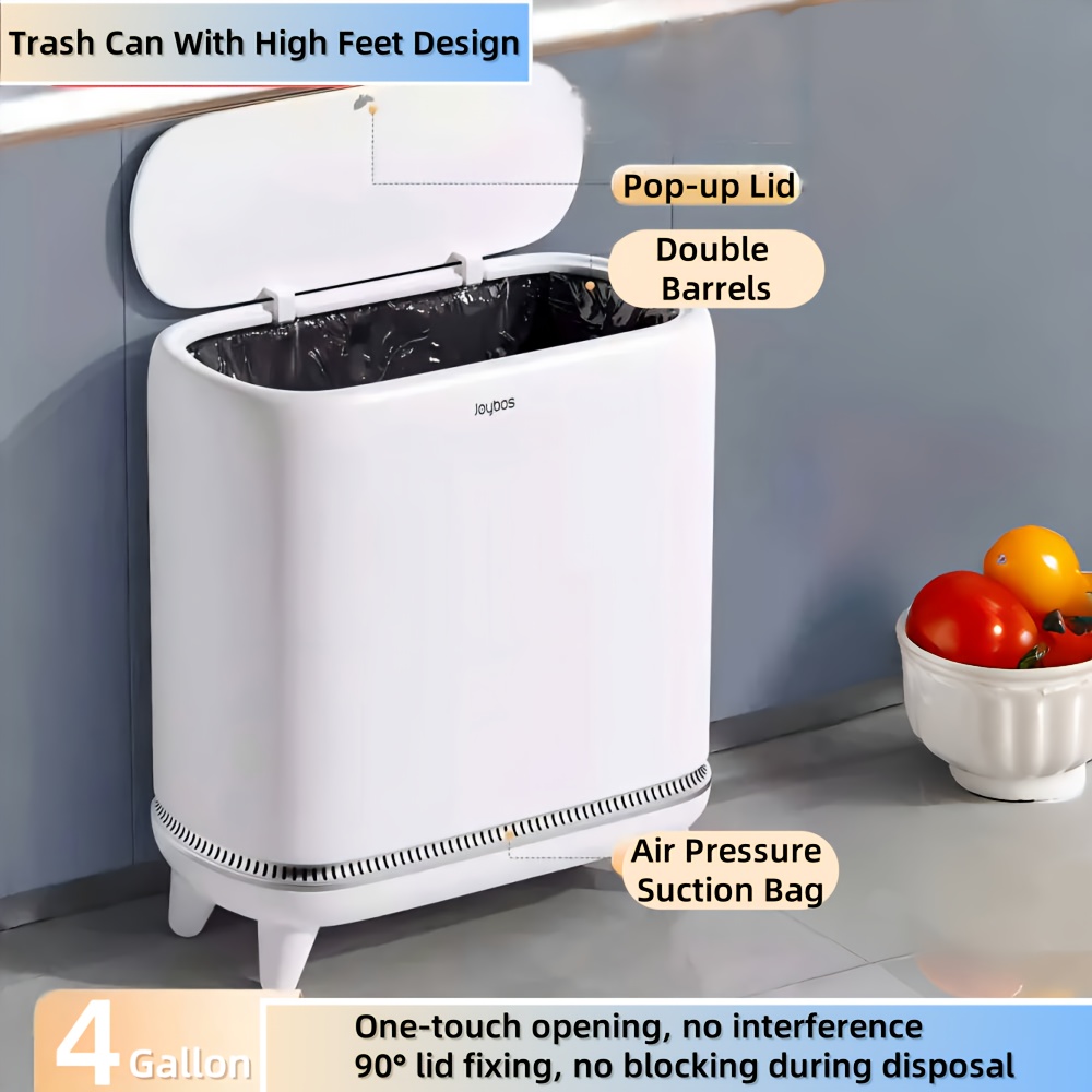 TEMU Single Slim Press-top Toilet Garbage Bin With A Sealed Lid - Sturdy Plastic Narrow Wastebasket For Tight Spaces, Compact Trash Can For Bathroom,
