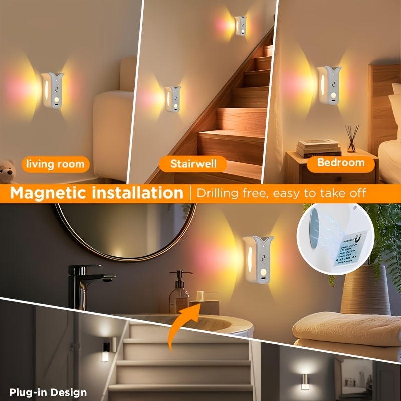 TEMU 2/4pack Night Lamp, Vibrant Usb Rechargeable Led Light With Automatic Sensor, Romantic Ambiance Light For Bedroom Decoration