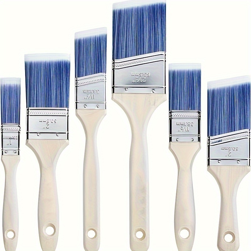 

6-piece Set Of Flat And Angle Paintbrushes With Dual-tone Brush Heads, Metal And Wooden Handles - Wall And Furniture Painting