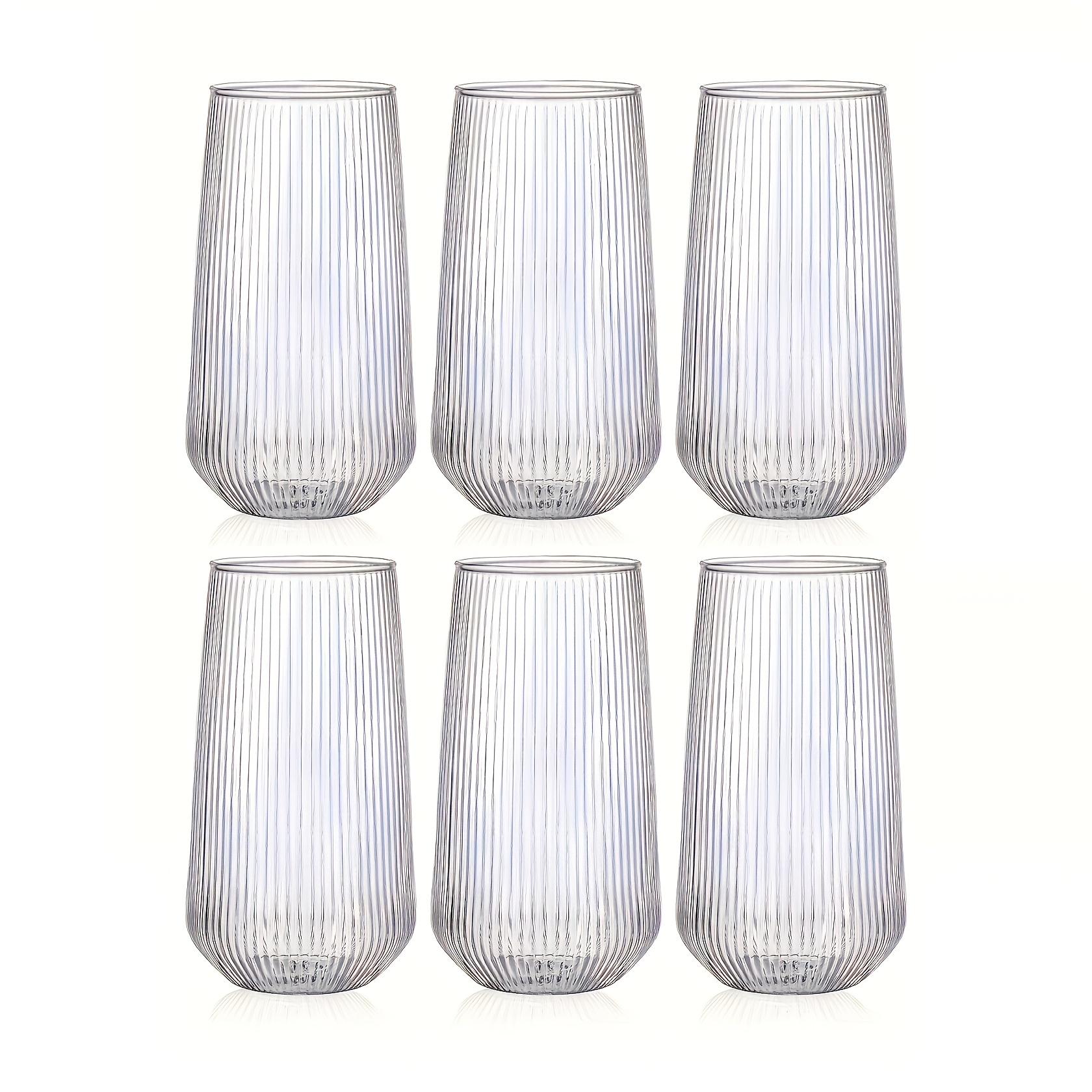 Image of Borosilicate Coffee Cups, Set Of 6, Clear Ribbed Highball Glasses, Suitable For Roostertails, Moos, And Lattes, Dishwasher-safe Kitchen Drinkware And Bar Glassware, 17oz/ 500ml