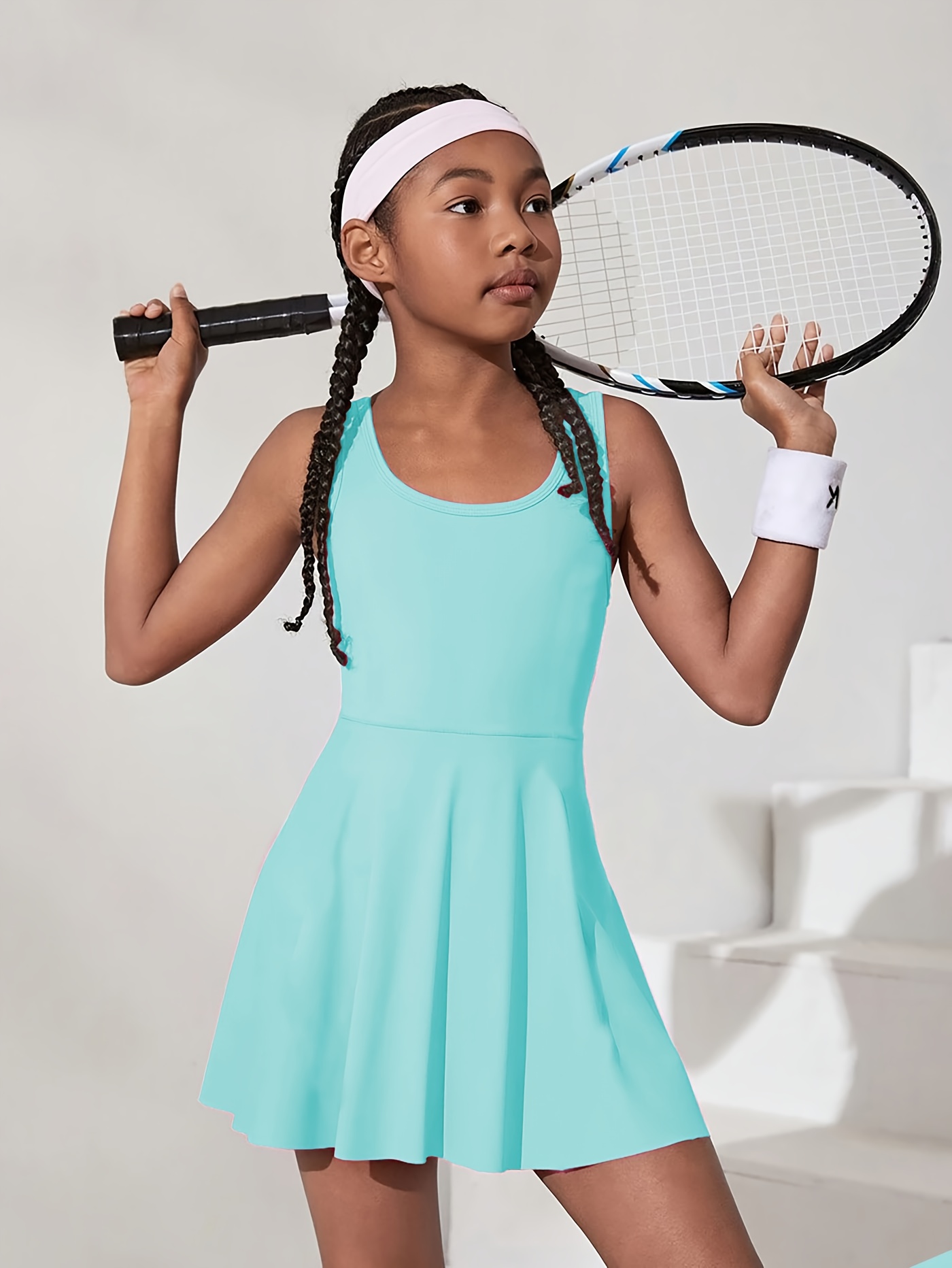 Eymitory Tenniskleid Für Mädchen - ärmellos, V-Ausschnitt, Mit Shorts & Taschen, Sport-Outfit
