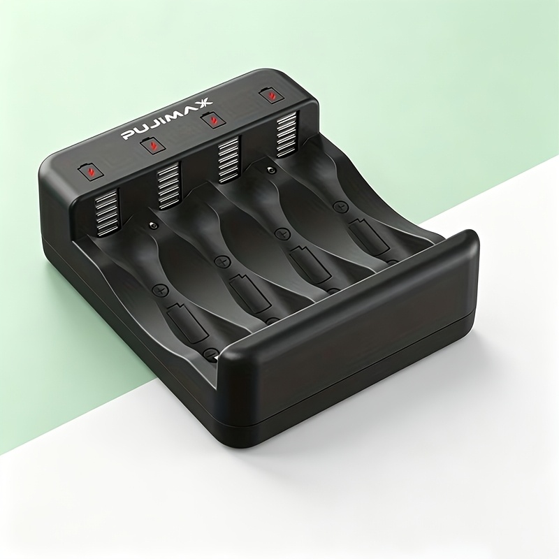 TEMU Pujimax 4-slot Battery Charger, Compatible With Aa And Aaa 1.2v Ni-mh Rechargeable Batteries. Features 4 Independent Charging Slots, Supporting