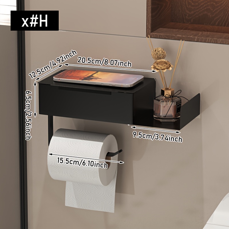 Image of No Drill/drill Wall-mounted Toilet Paper Holder With Shelf & Phone Stand Suitable For Wet Wipes Storage, Tissue Box Cover, Space- Bathroom Organizer, Wet Wipe Dispenser, Phone Shelf For Bathrooms (/)