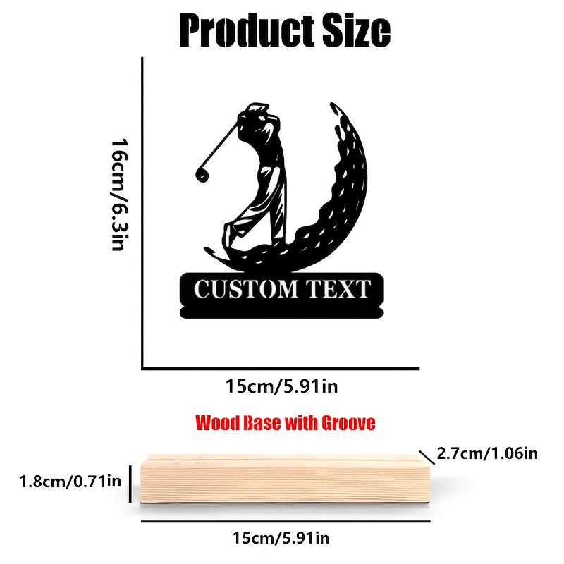 TEMU Ized Golf Swing Metal Figurine - Name/text Engravable Iron Golf Replica With Wood Base, Desktop Trophy For Golfers, Office & Decor, Unique Gift