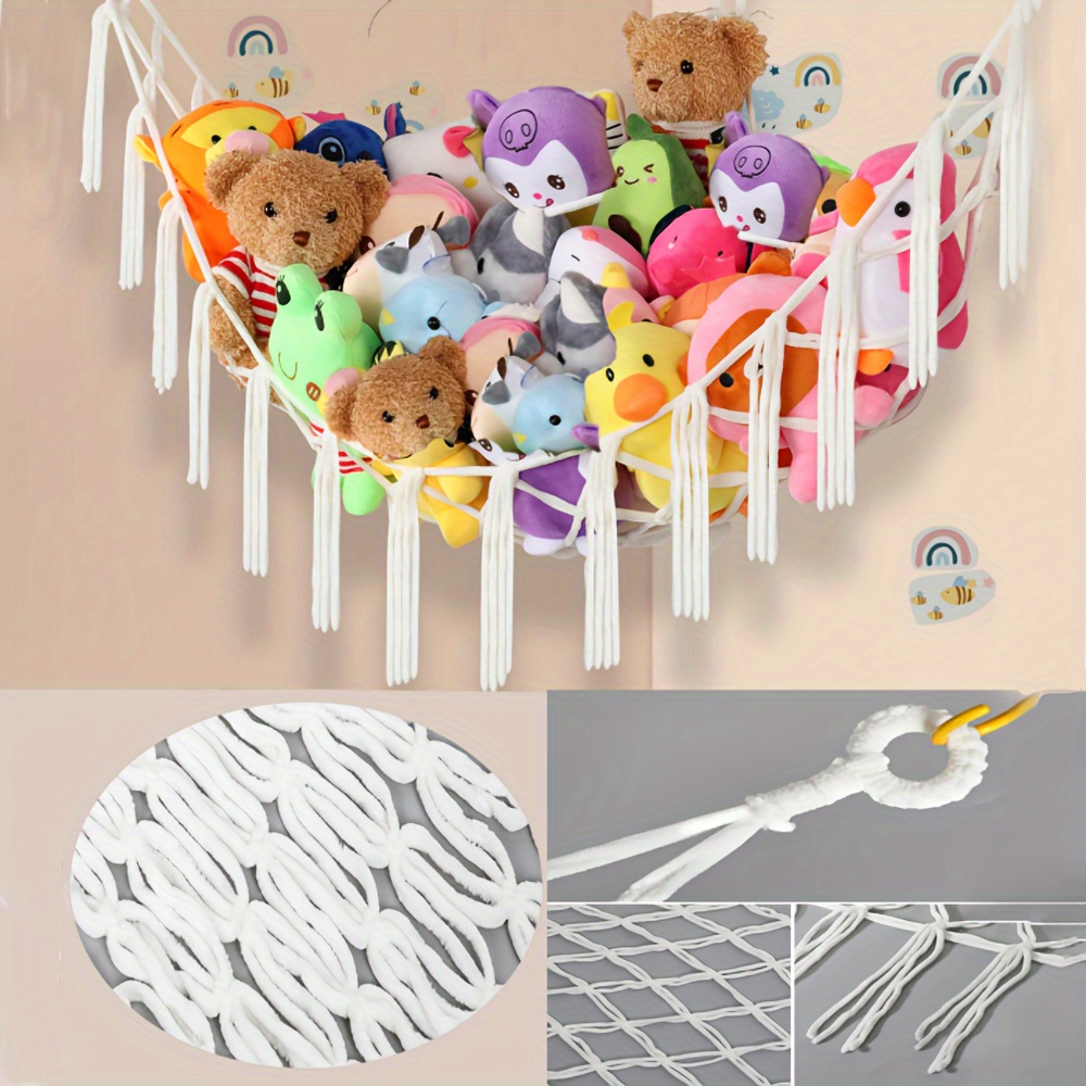 

White Stuffed Animal Net Or Hammock, Hanging Boho Storage For Plush Dolls, Hammock Corner Net Macrame Organizer