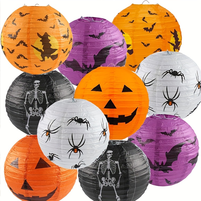 

10pcs Lanterns Set, Jack-o'-lantern Spider Skeleton Pumpkin Decorations For Indoor & Outdoor Party, No Electricity Needed, Featherless, 20cm