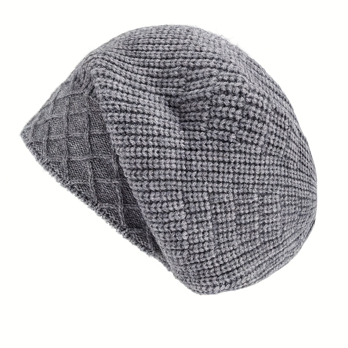 TEMU Women' Color Casual Vintage Jacquard Fabric Slouchy Beanie, High Stretch Versatile Brimless Cold Weather Hat For Large Head , Face-framing,