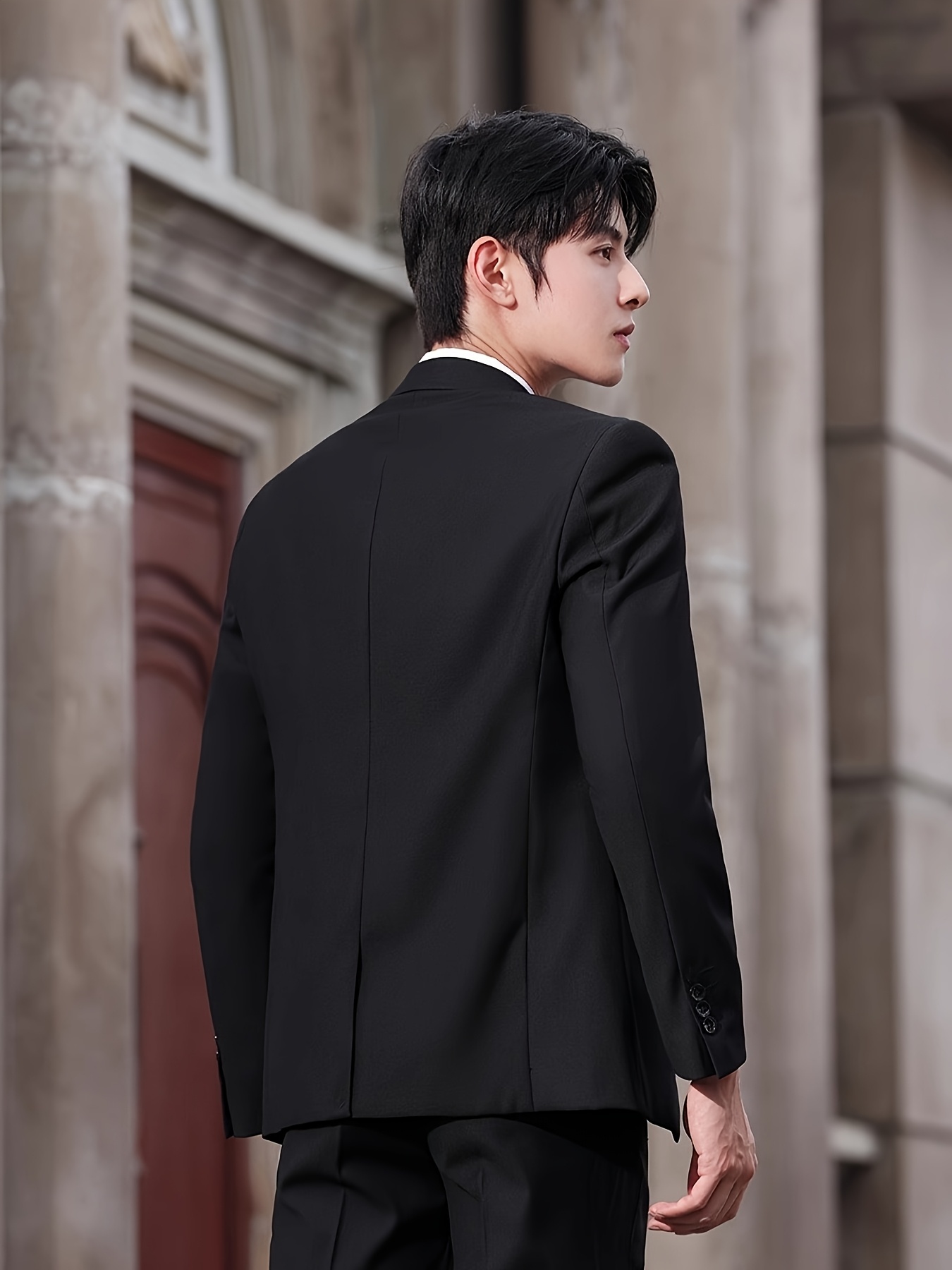 2pcs Suit Set Men's Jacket and Trousers Casual Formal Business Black Groomsmen Party Attire