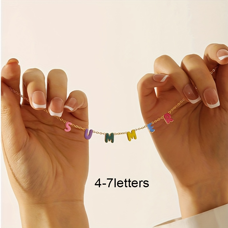 TEMU Custom Letter Necklace Stainless Steel Personalized Color Enamel 26 Letter Pendant Bohemian Style Daily Wear Fashionable Simple Women's Jewelry