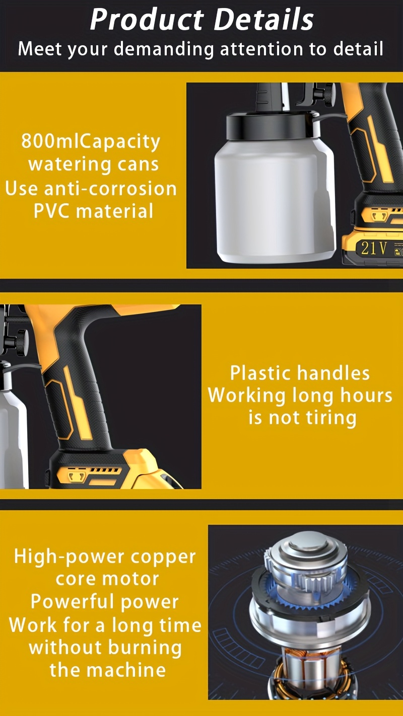 2025 Nieuw Model Verfspuitpistool - Accu-aangedreven Hogedrukspuit met Makkelijk Schoonmaaksysteem, voor Binnen- en Buitenmuren & Houten Oppervlakken, DIY Verfproject (Accu-aangedreven, Geen Compressor Nodig) - Kerstcadeau