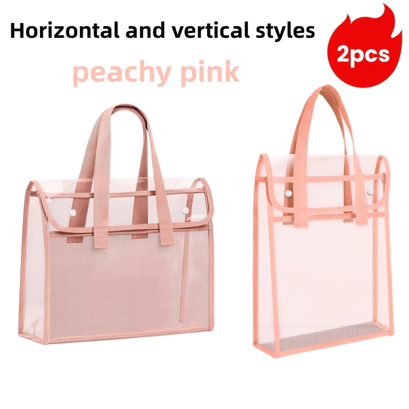 TEMU 2pcs Large Capacity Pp File Bags - Multi-compartment Design - Suitable For Tablets, A4 Paper And Stationery - Durable And Portable - Visual