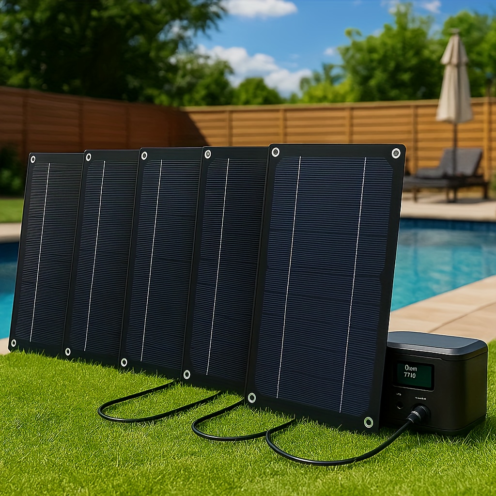 TEMU Portable Solar Panel Kit Designed For Charging Rv Batteries, Featuring A Solar Conversion System. Its Foldable Design It Perfect For Cars, Rvs, And Outdoor Power Needs