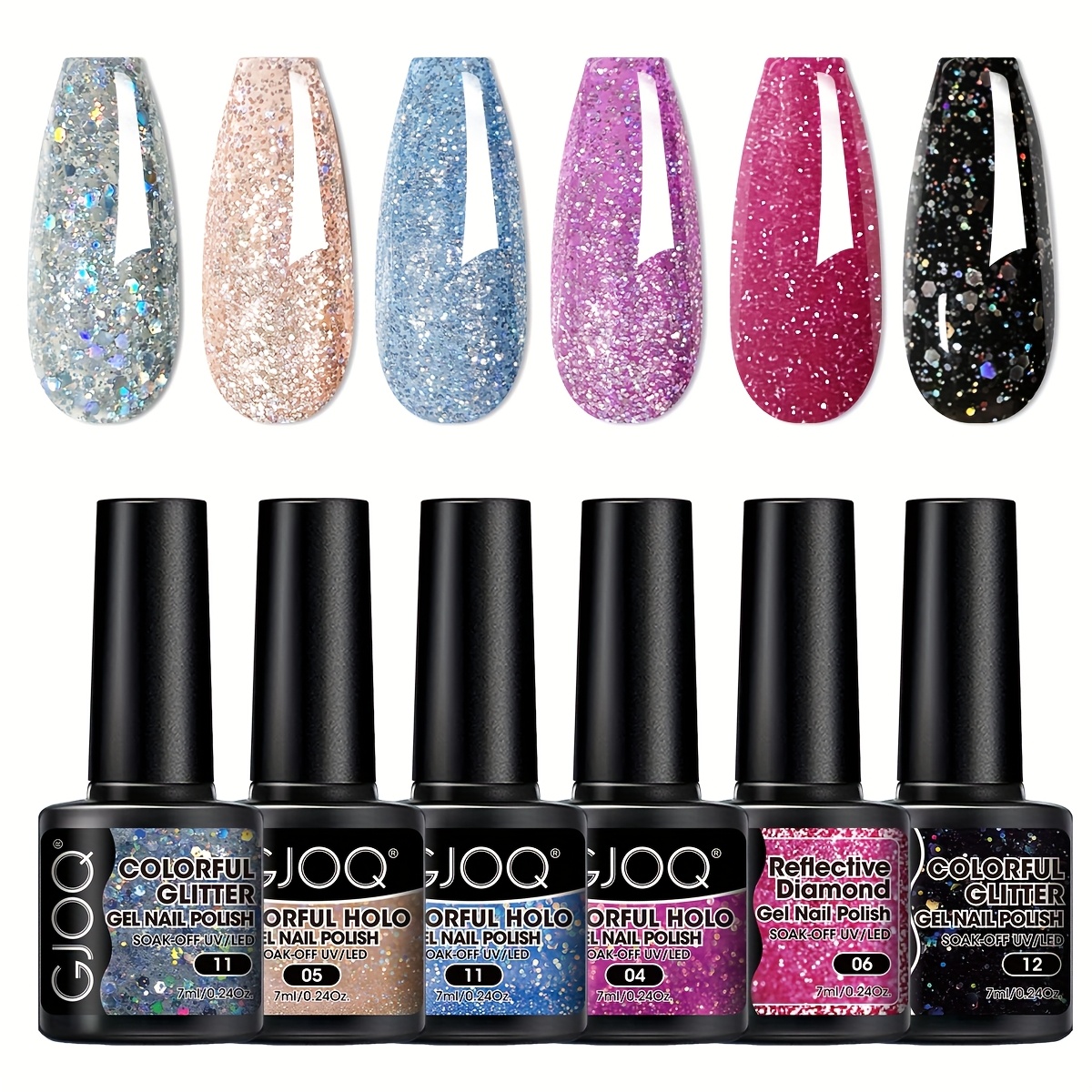 Image of 6pcs Reflective Magnetic Nail Gel Nail Polish Set, 7ml - Shiny Powder Shades, Blue And Purple, Absorbable /led, Suitable For Nail
