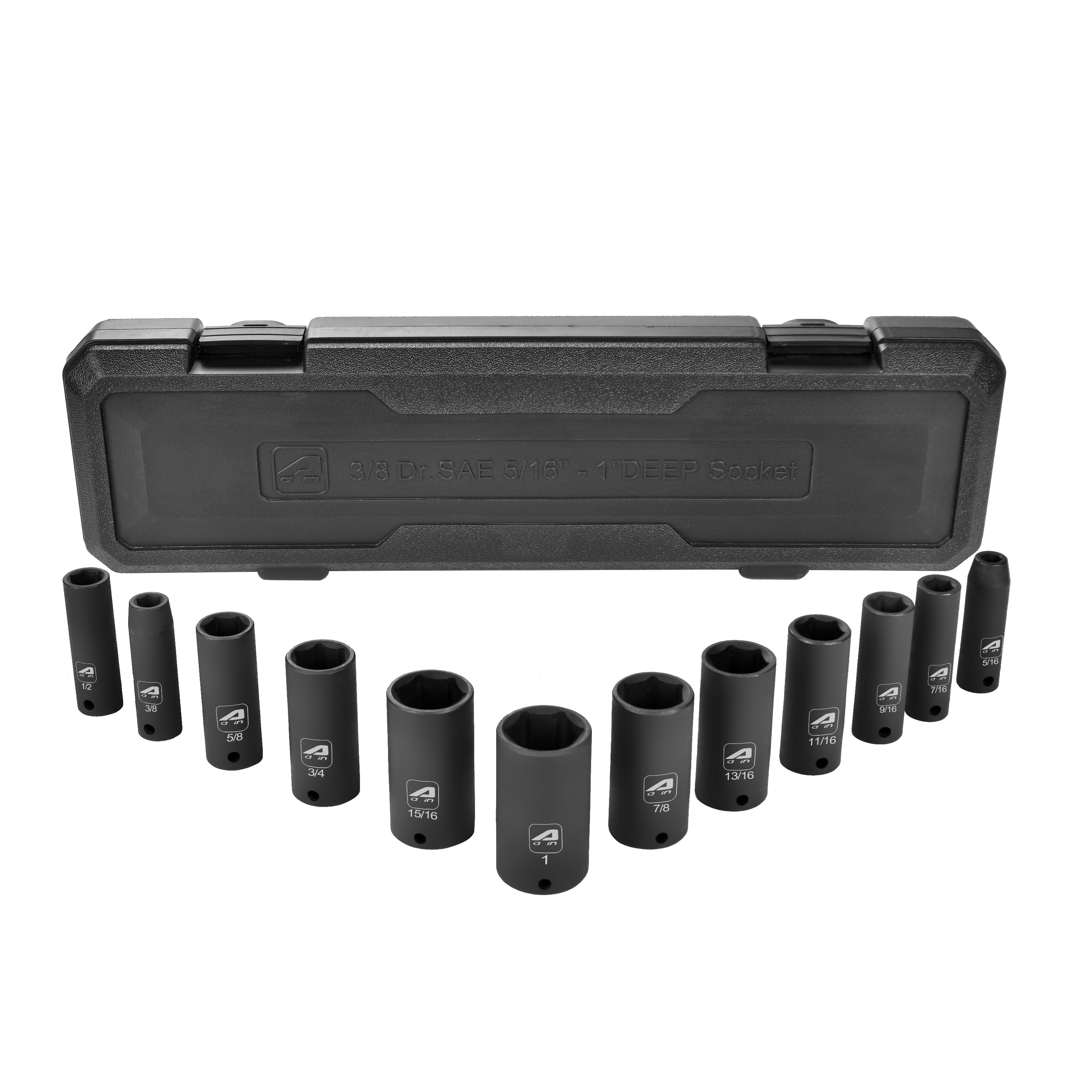 

Aain 12 Piece 3/8 Inch Drive Sae Deep Impact Socket Set, 5/16'' To 1'' 6-point Socket Sets For Mechanic With Carrying Case, A031, Black