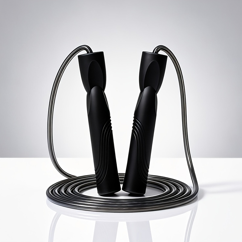 hot selling all black comfortable grip anti slip handle steel wire material   skipping rope with bearing for unisex fitness