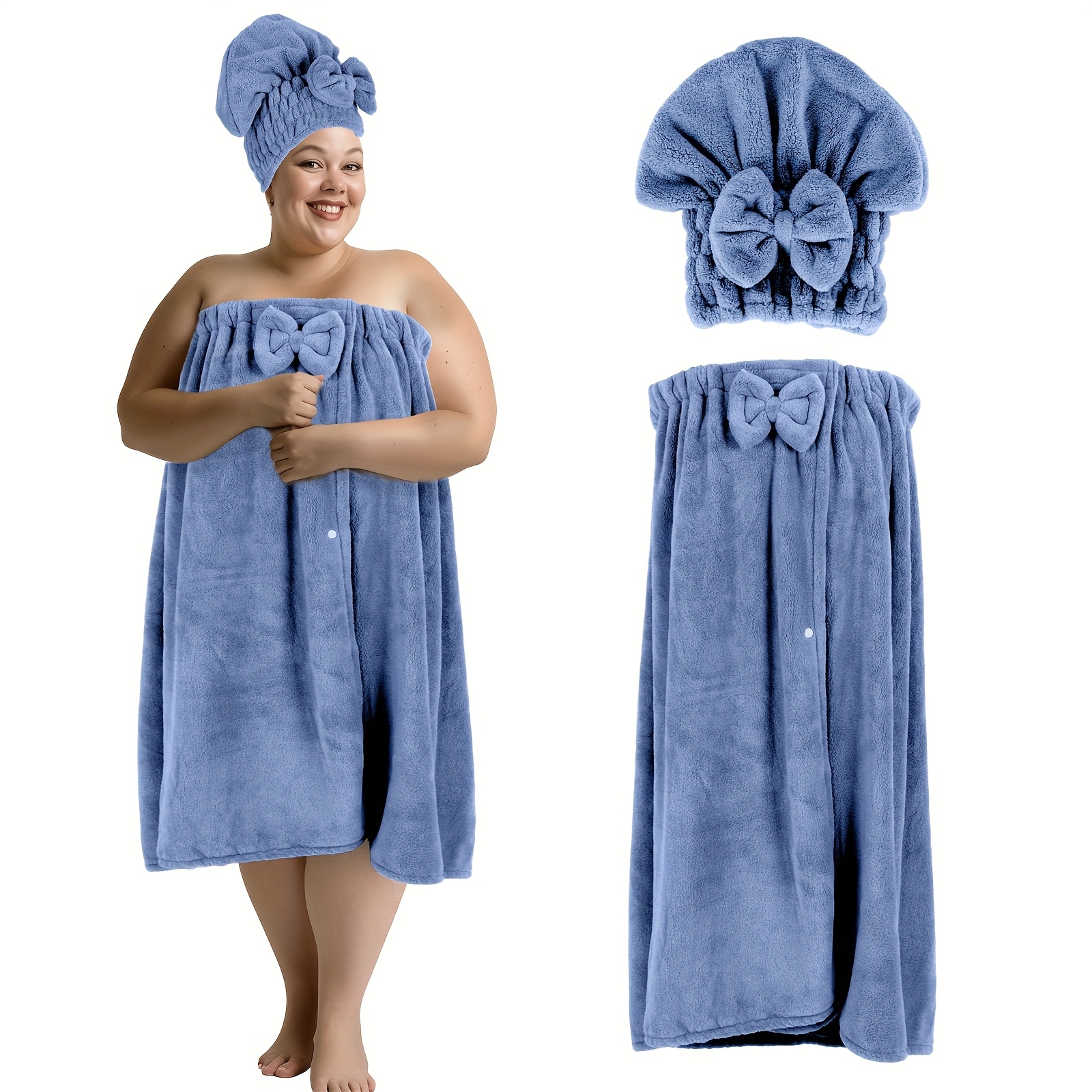 E-shop 2er-Set 80*215cm 350g/m² Übergröße Bademantel + Duschhaube mit Verstellbar, Geeignet für XXXL-XXXXL Verdickter Bademantel für Zuhause und Reisen