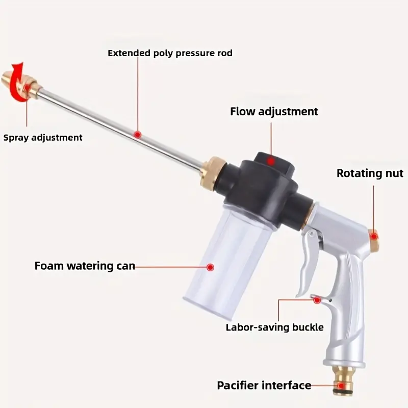 1pc all metal high pressure wash water gun with extended rod and foam sprayer for home use with foam pot ideal for car cleaning and garden watering applications details 8