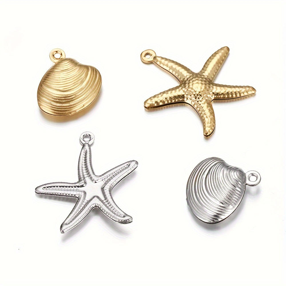 

10pcs Golden/ Stainless Steel Shell/starfish Pendant Diy Beach Vacation Necklace Bracelet Foot Chain Accessories Materials, Mingxuan