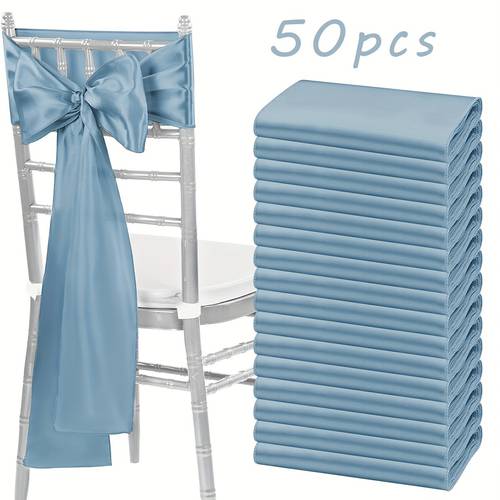 50pcs satin chair belt bow universal chair streamer ribbon for wedding reception restaurant banquet event decoration 7 x 108 inches