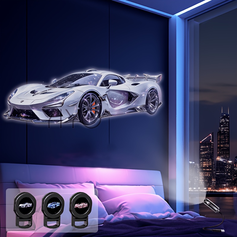 TEMU Cool Supercar Usb Projection Lamp, Portable Led Led Light Electronic Peripheral, Decorative Ambient Night Light, Suitable For Bedrooms, Gaming