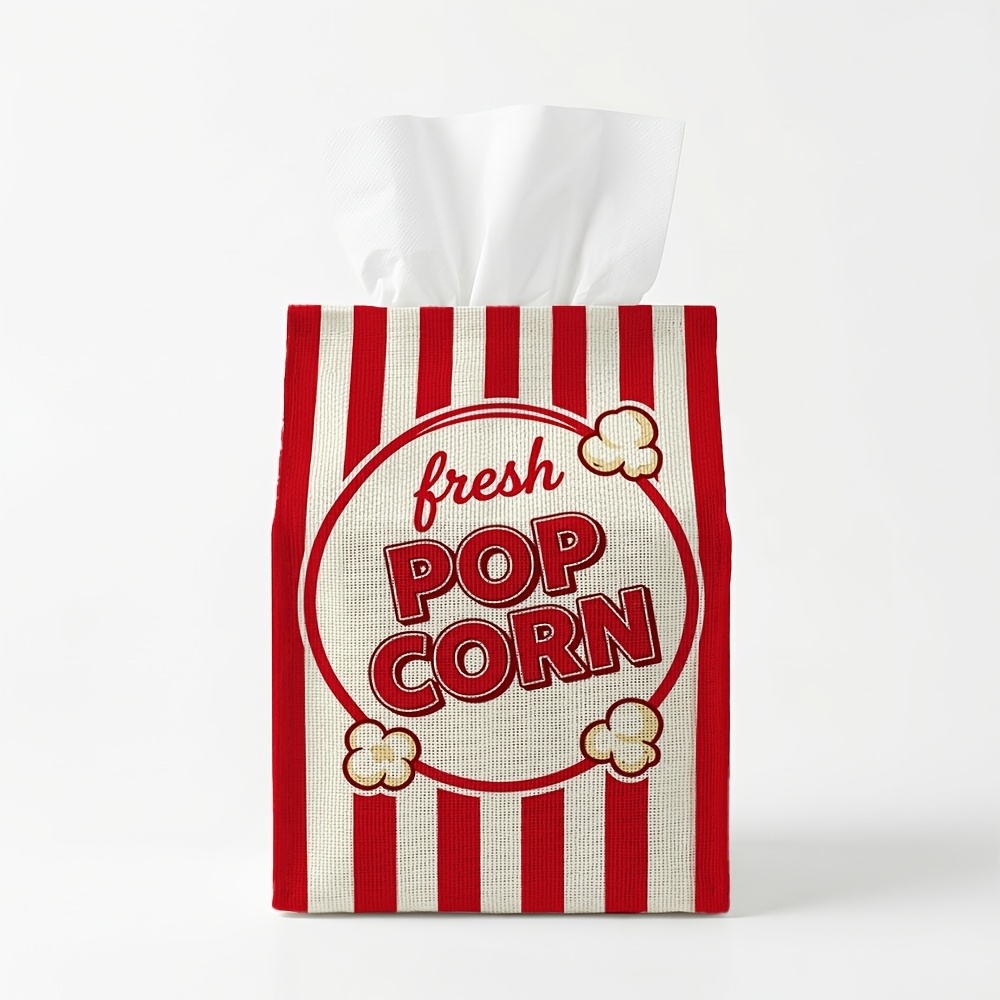 TEMU 1pc Rétro Vintage Cube Housse de Mouchoir " CORN" Rouge et Blanc Bande Boîte en Tissu Support pour Mouchoirs Carrés/Ronds, Décoration Intérieure