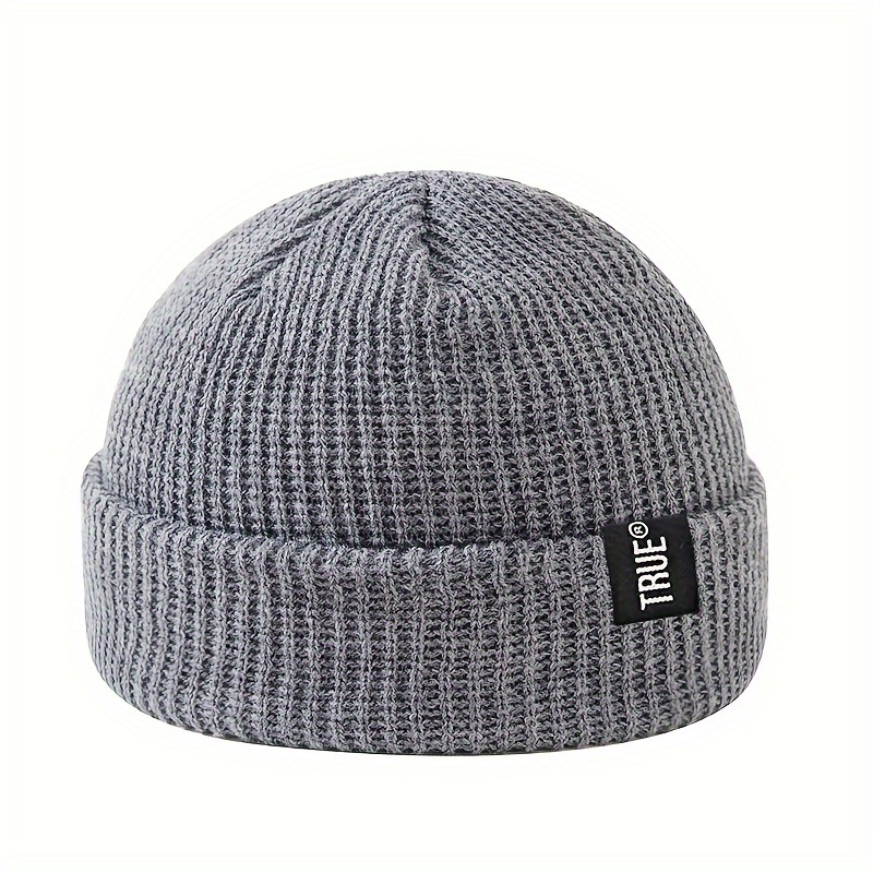 TEMU Bonnet tricoté à bord court tendance 2024 avec lettrage d'étiquette en tissu, bonnet tricoté unisexe pour fêtes d'année air, casquette hip-hop
