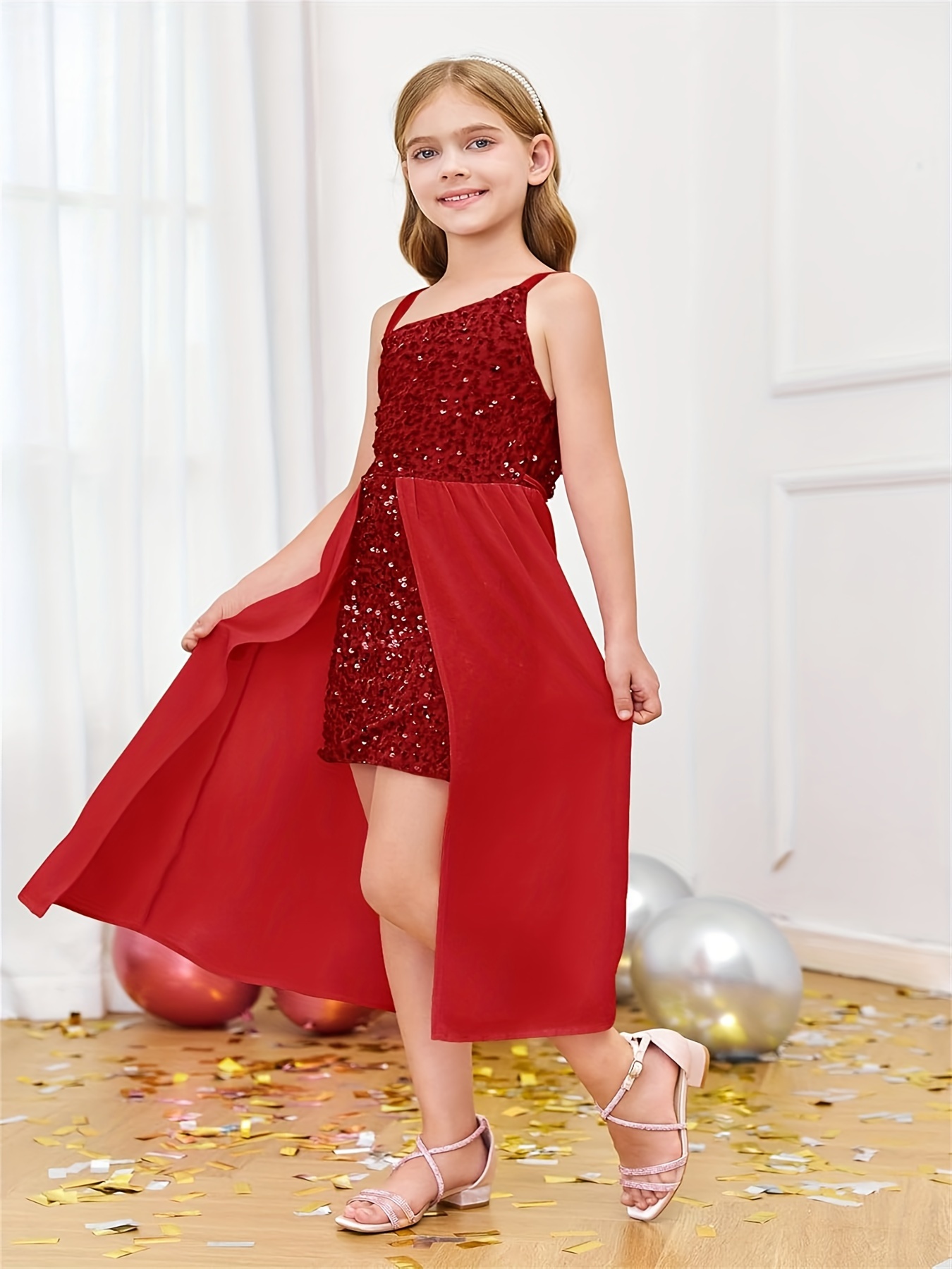 Girls Sequin Dress Kids Formal Sparkly One Shoulder Prom Party Dresses
