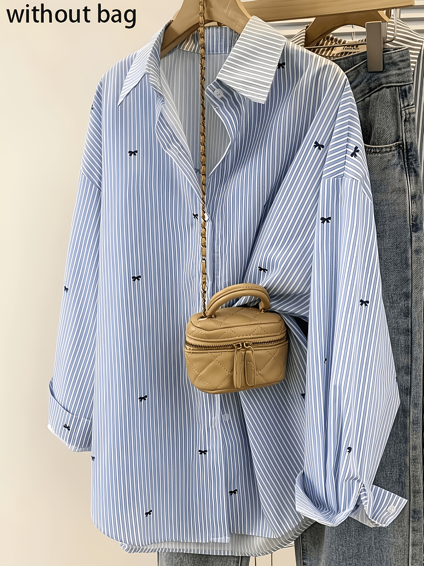 Elegant Special Edition Women's Printed Striped Shirt - Long Sleeve Button- Shirt with Classic Collar, Medium Stretch, and Machine Washable, Suitable for Office, Commuting, or Formal Events, Office Attire, Sophisticated Casual