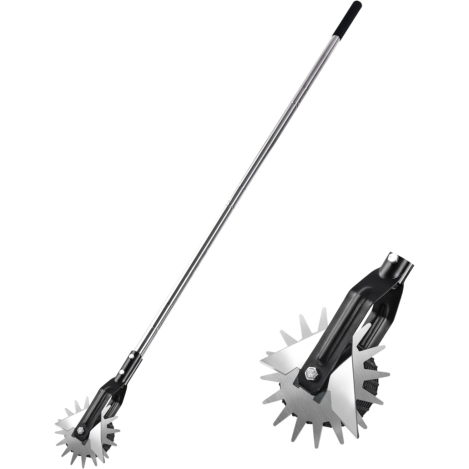 

A Rotary Trimmer, A Manual Lawn Edger, And A Manual Garden Trimmer, Featuring A Sturdy 3-section Stainless Steel Handle With A Cushioned Grip, Measuring 58.3 Inches In Length.