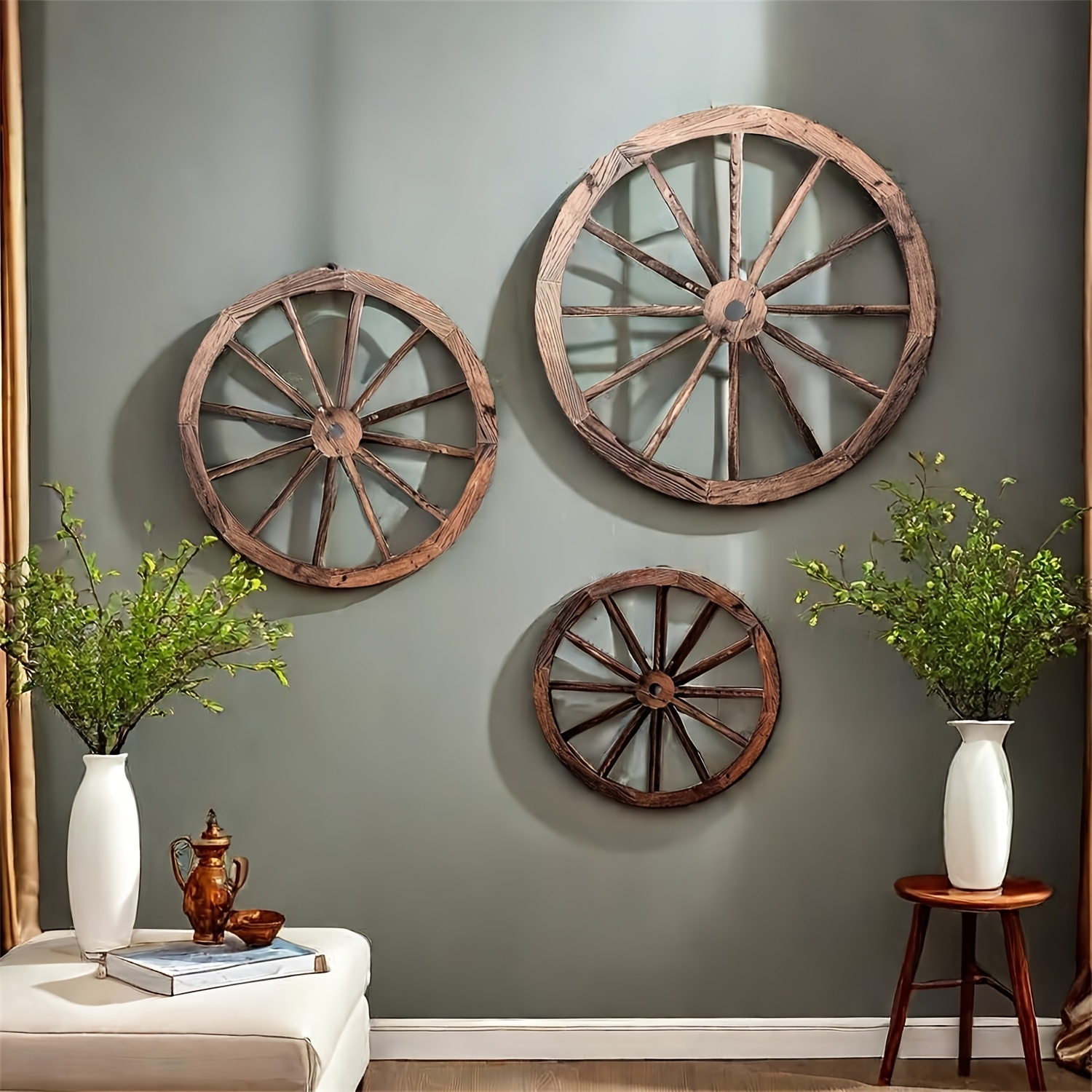 

3pcs Style Wheel Wall Art Set, Manufactured Wood Fairy Themed Hanging Decorations For Living Room, Bedroom, Farmhouse - No Electricity Required, Featherless, Decor