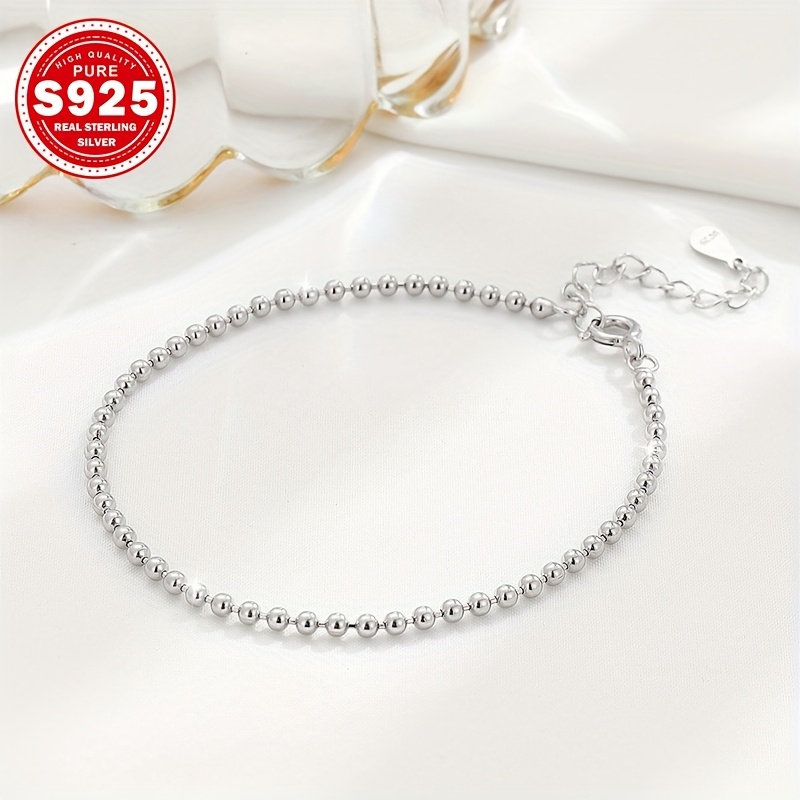 S925 Silvery Beaded Minimalist Bracelet Hypoallergenic